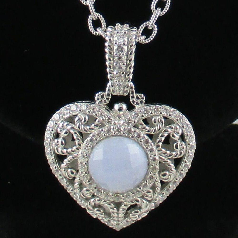 Judith Ripka Blue Agate Heart Enhancer with Chain - Picture 2 of 16